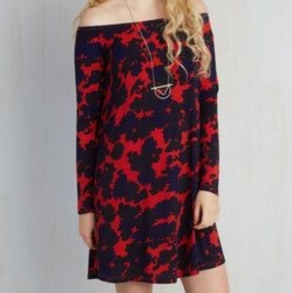 Modcloth Red Blue Off shoulder dress small